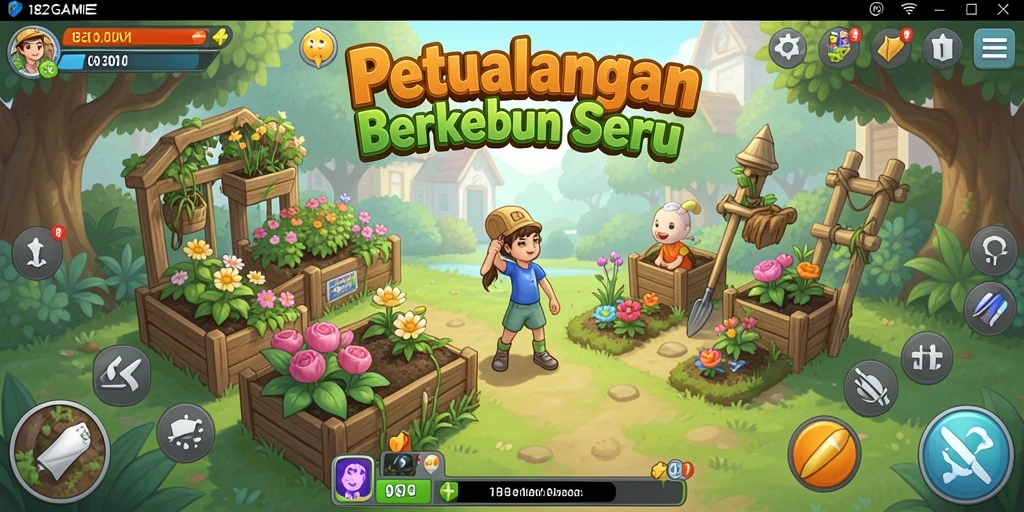 Tampilan gameplay 182GAME dengan lahan pertanian yang berwarna-warni.