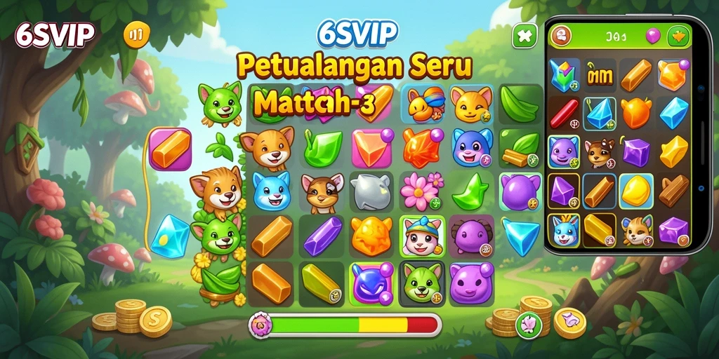 Tampilan gameplay Match-3 yang penuh warna dan menarik.