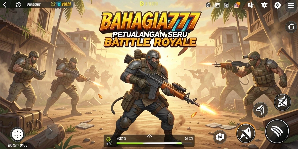 Tangkapan layar utama BAHAGIA777 menampilkan aksi Battle Royale intens.