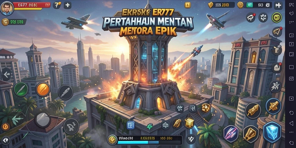 Tampilan gameplay ER777 yang mendebarkan dalam pertahanan menara.