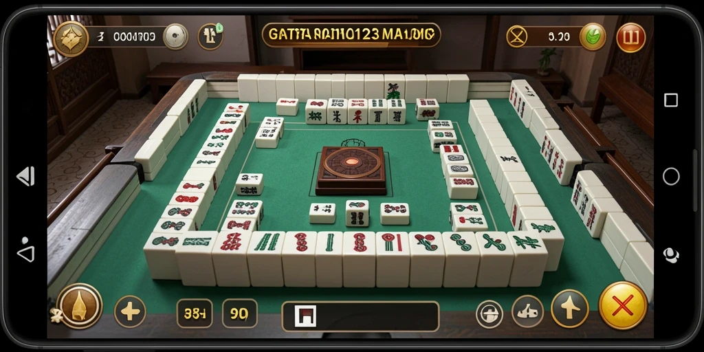 Tangkapan layar GATOTKACA123 dengan aksi permainan Mahjong yang seru.