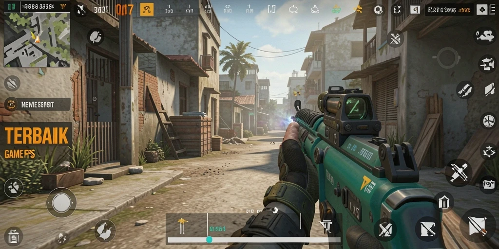 Tangkapan layar utama OLX17 menampilkan aksi seru dalam pertempuran FPS.