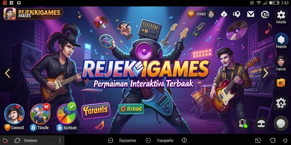 Tampilan gameplay seru dari REJEKIGAMES yang penuh dengan musik.