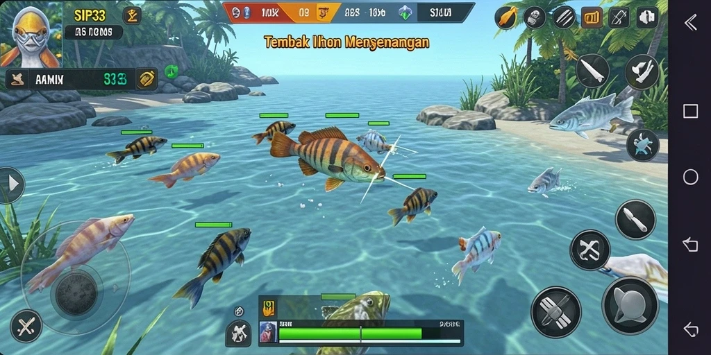 Screenshot SIP33 menampilkan aksi menembak ikan yang seru.
