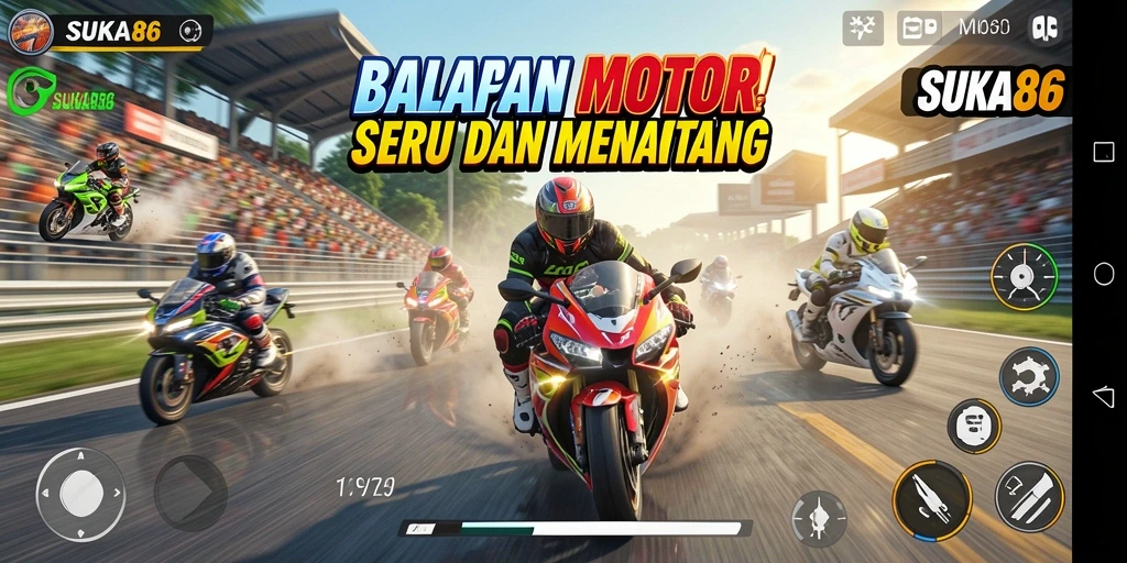 Gameplay menegangkan dalam balapan motor yang seru.