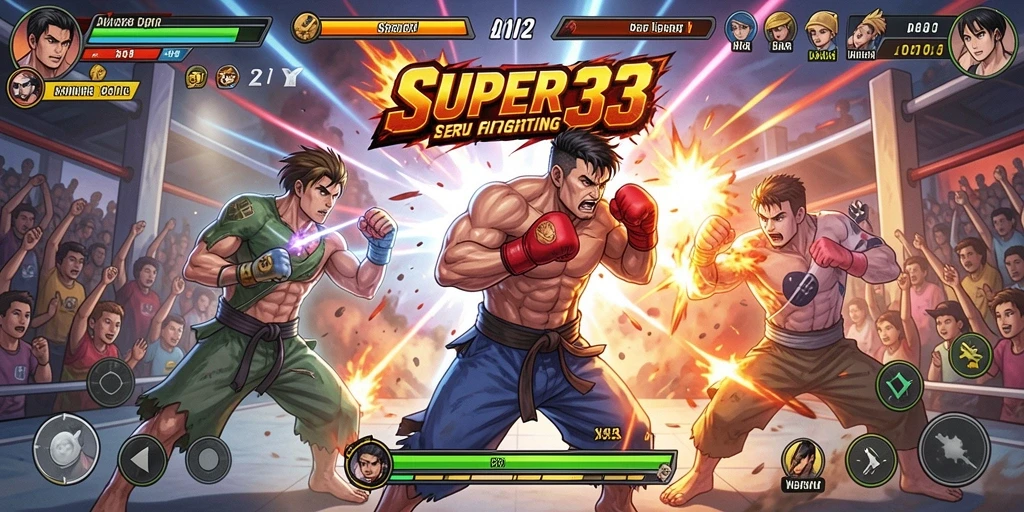 Gameplay mendebarkan di arena Fighting SUPER33.