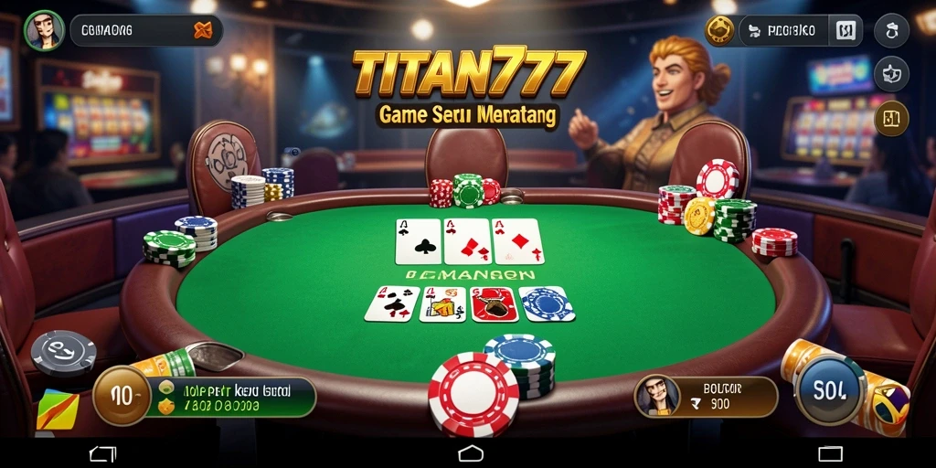 Screenshot utama TITAN777 menampilkan aksi Poker yang mendebarkan.