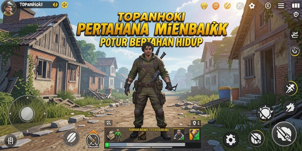 Tangkapan layar gameplay TOPANHOKI yang menunjukkan serangan menara ke arah musuh.